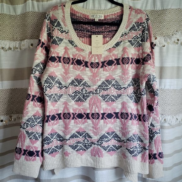 Pink Rose | Tribal Long Sleeve Knit Sweater NWT - Picture 1 of 6